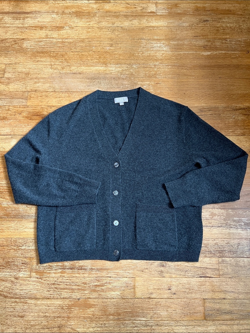 J. Crew 100% Cashmere Patch Pocket Cardigan Sweater Gray size medium